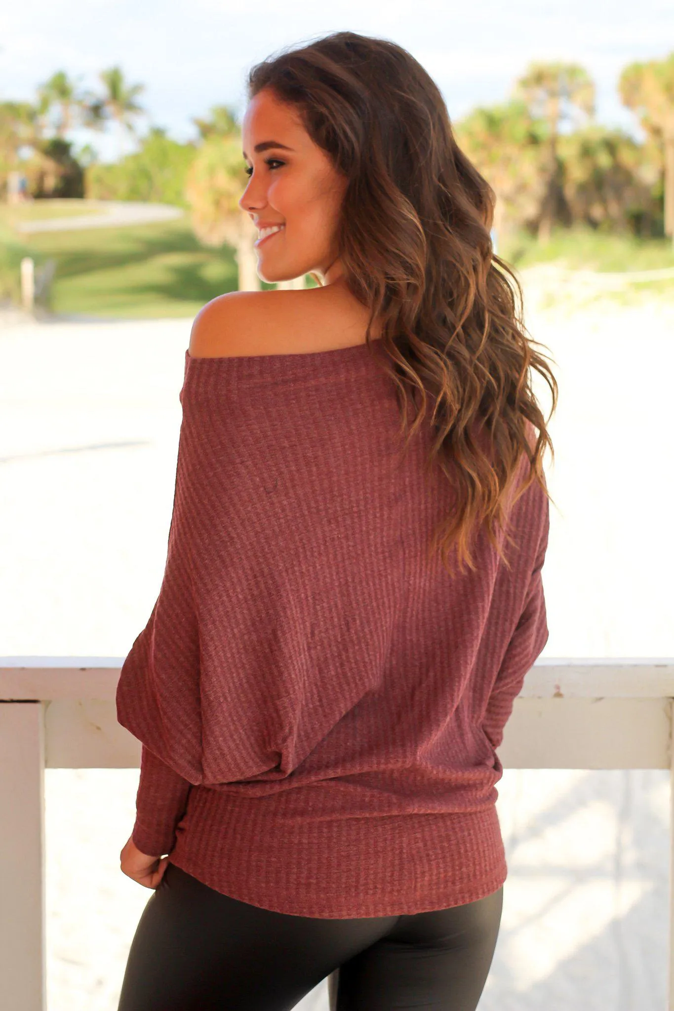 Maroon Knit Off Shoulder Top