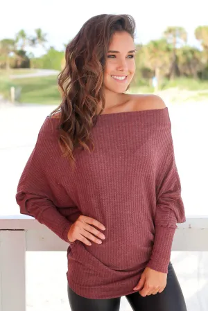 Maroon Knit Off Shoulder Top