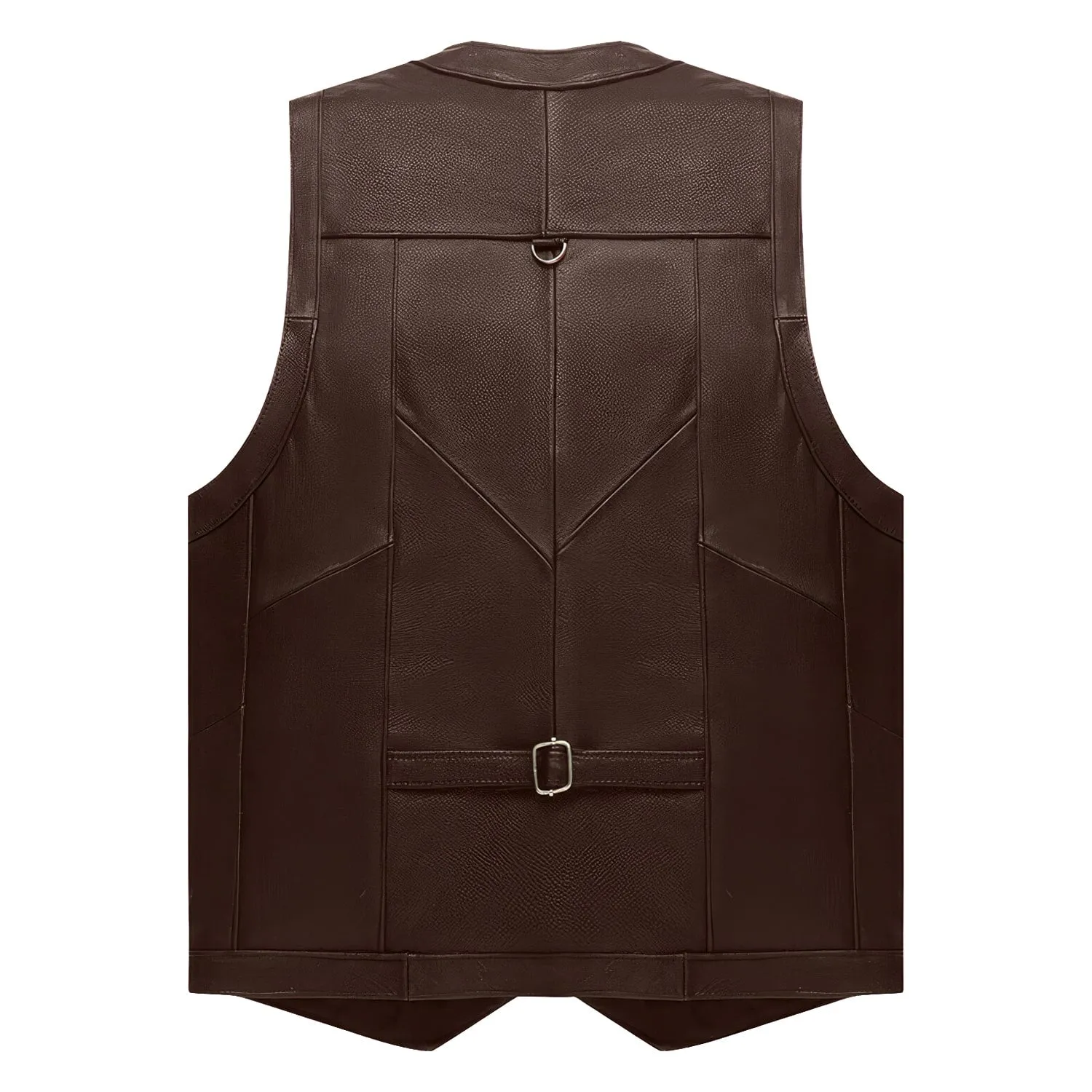 Men’s Brown Biker Genuine Cowhide V-Neck Cafe Racer Vest Multi Pockets Motorcycle Sporty Racer Leather Waistcoat