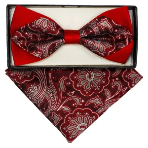 Men's Red Paisley Diamond Pre Tied Bow Tie   Hanky BD-157