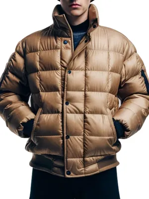 Men's Tan Quilted Puffer Jacket