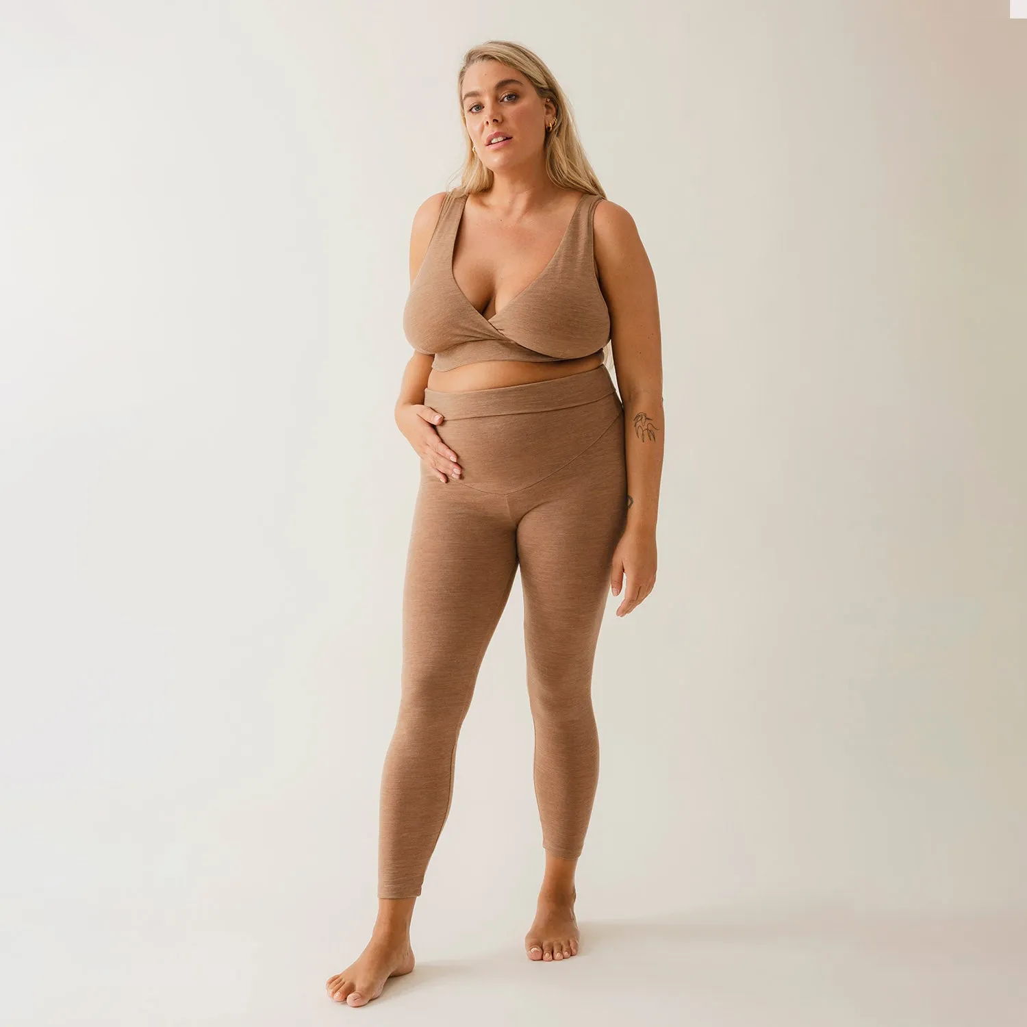 Merino Wool Maternity Once-On-Never-Off Leggings - Brown Melange