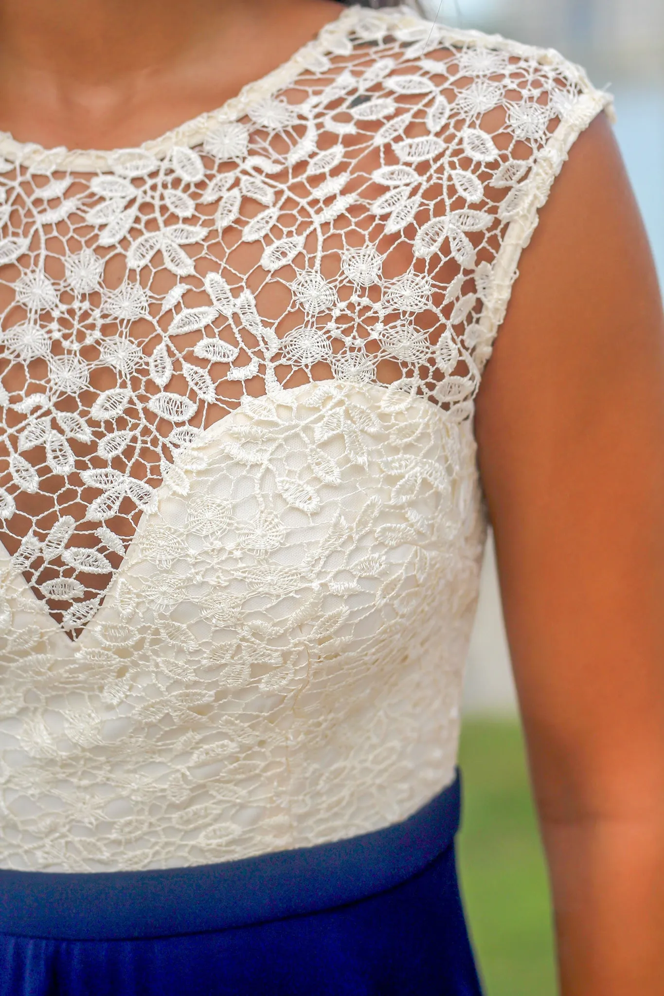 Navy Maxi Dress with Ivory Crochet Top