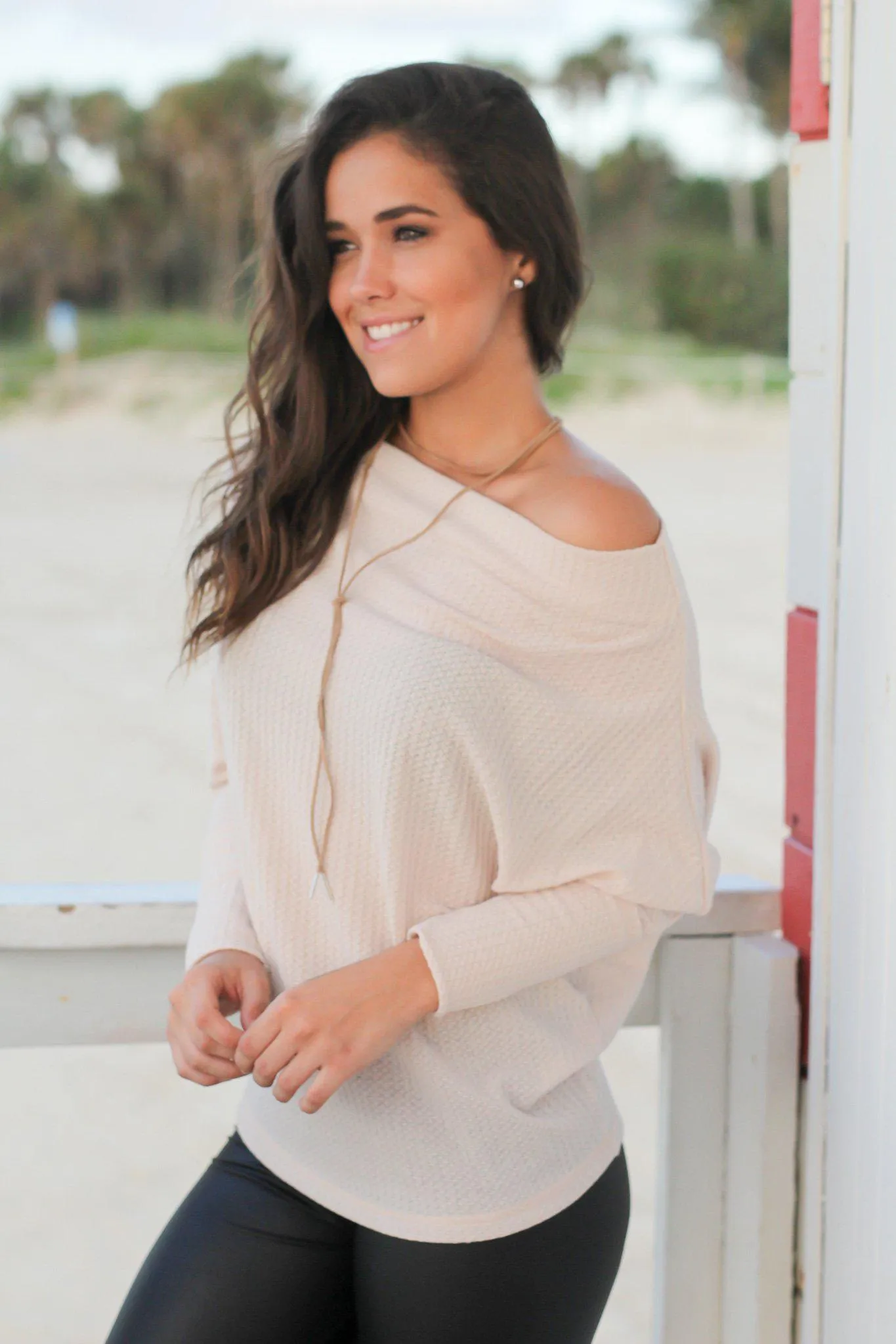 Oatmeal Off Shoulder Knit Top