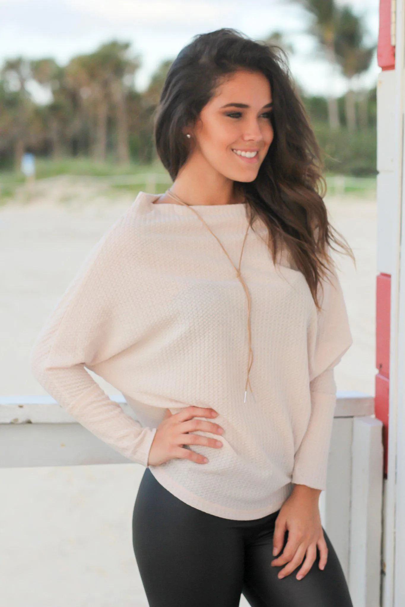 Oatmeal Off Shoulder Knit Top