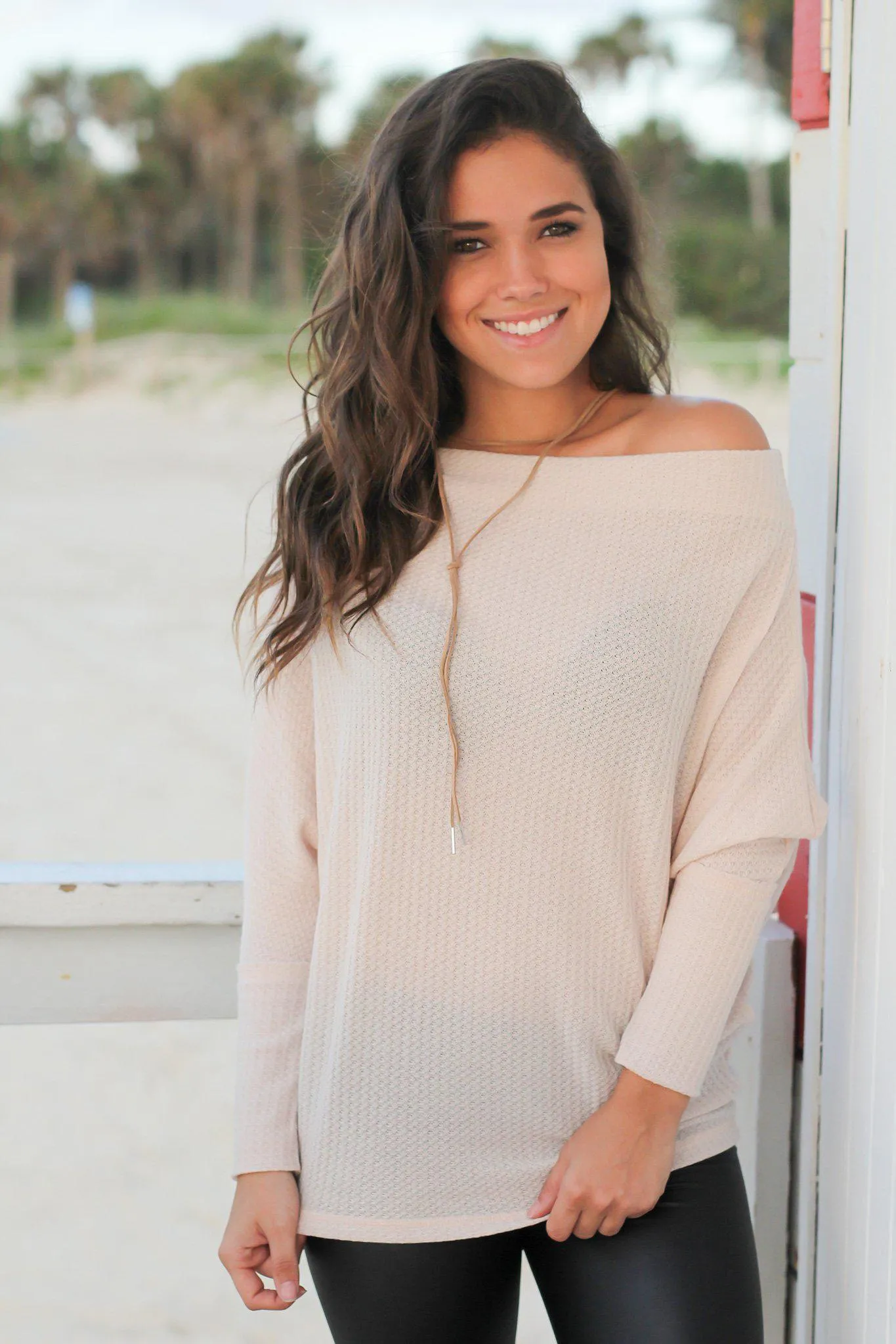 Oatmeal Off Shoulder Knit Top