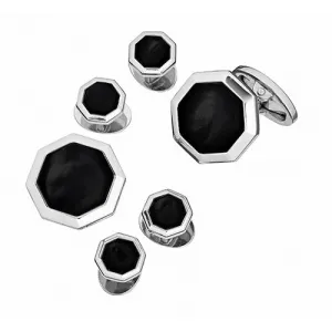 Octagon Onyx Gemstone Sterling Cufflinks & Studs