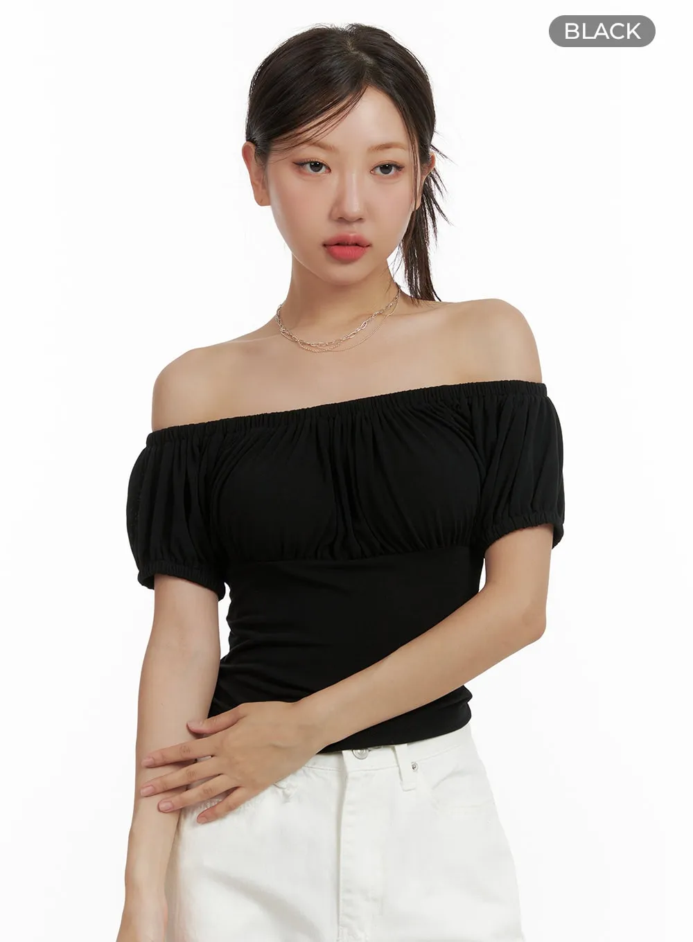 Off-Shoulder Shirred Crop Top CU404