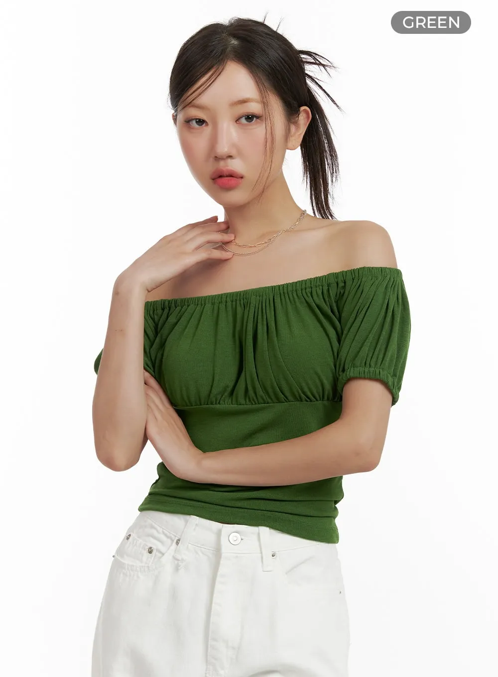 Off-Shoulder Shirred Crop Top CU404