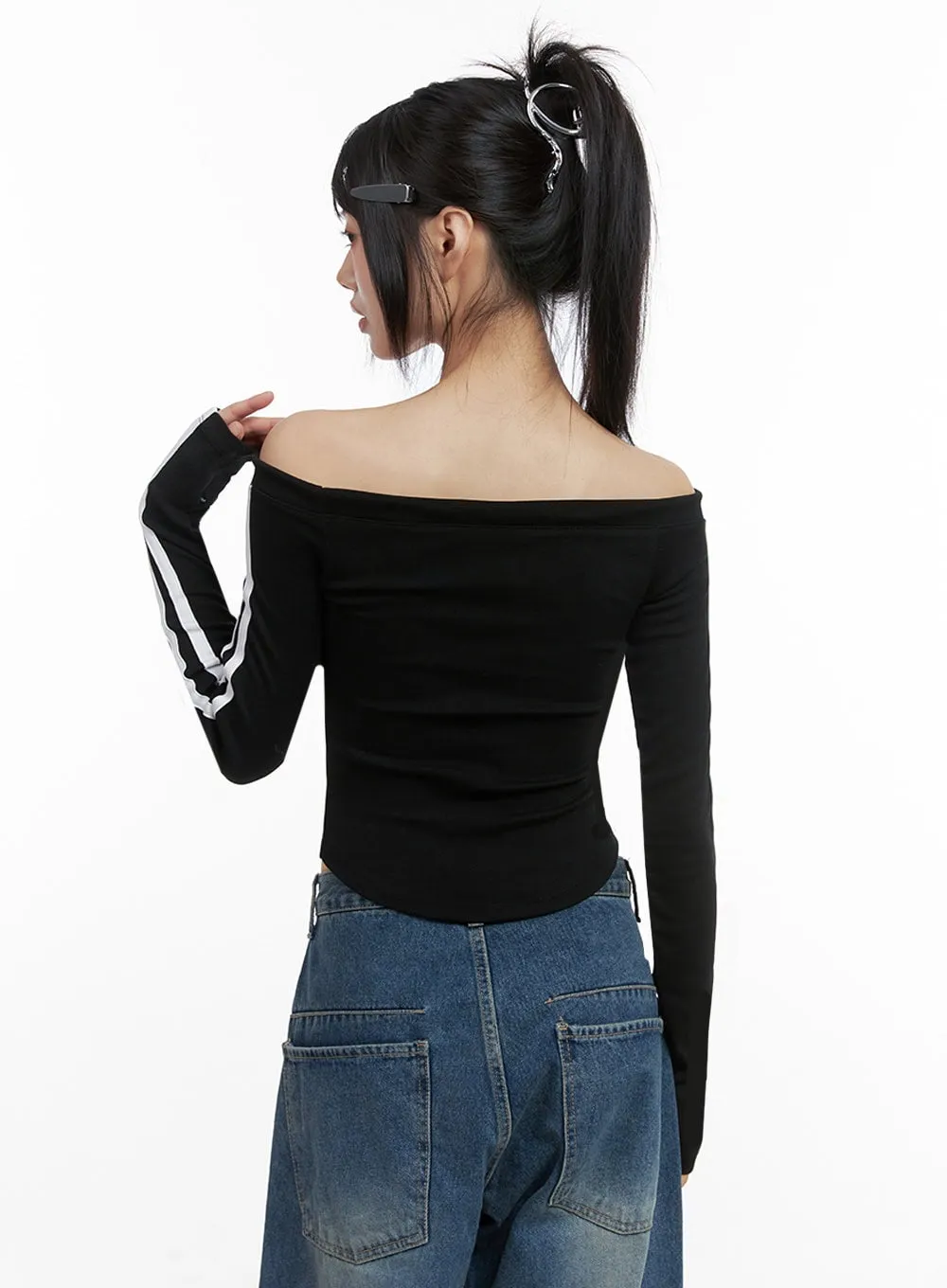 Off-Shoulder String Crop Top IO430