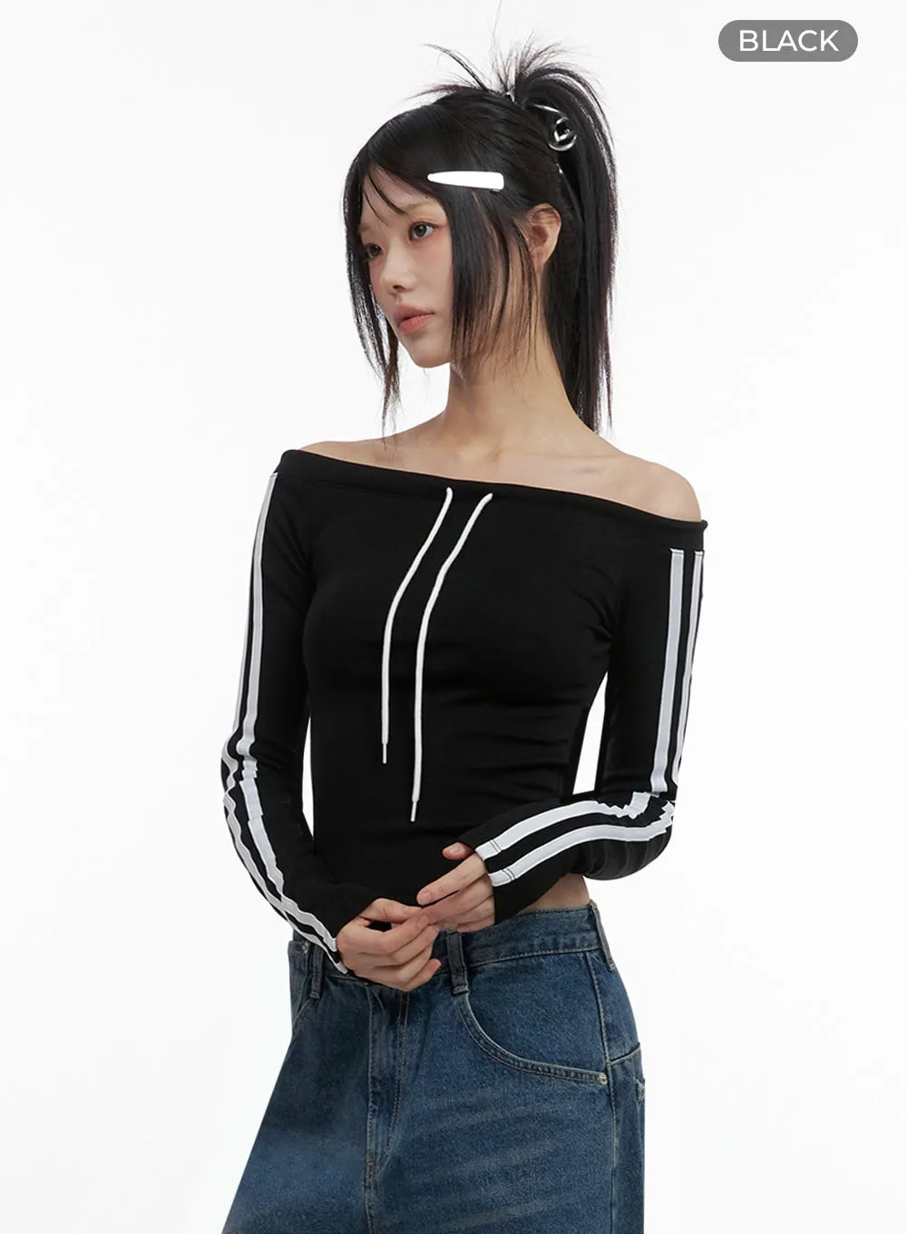 Off-Shoulder String Crop Top IO430