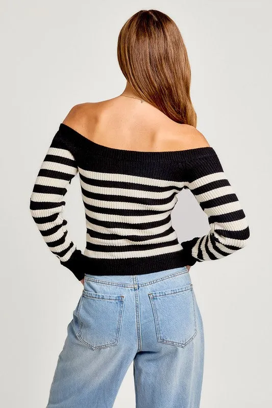 Off Shoulder Stripe Sweater Top