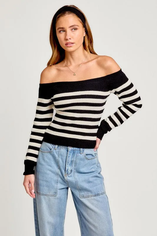 Off Shoulder Stripe Sweater Top