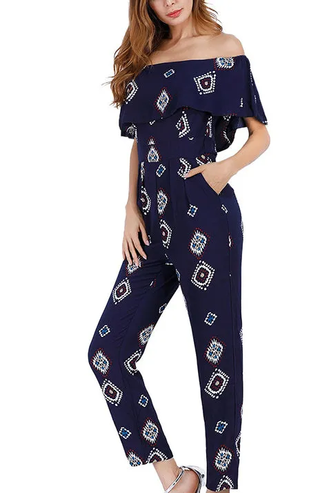 Off-the-shoulder Printed Chiffon Jumpsuit