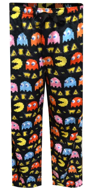 Pacman Waka Waka Chasing Ghosts Black Plush Lounge Pants