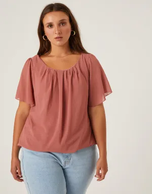 Plus Size Chiffon Flutter Sleeve Blouse