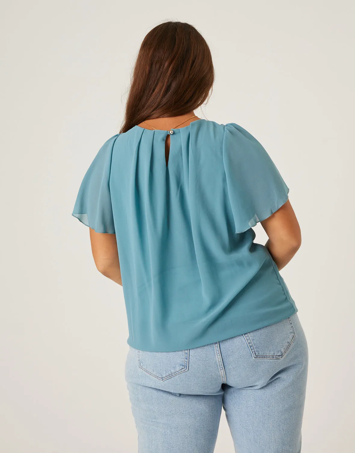 Plus Size Chiffon Flutter Sleeve Blouse