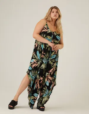 Plus Size Tropical Wide Leg Flowy Jumpsuit