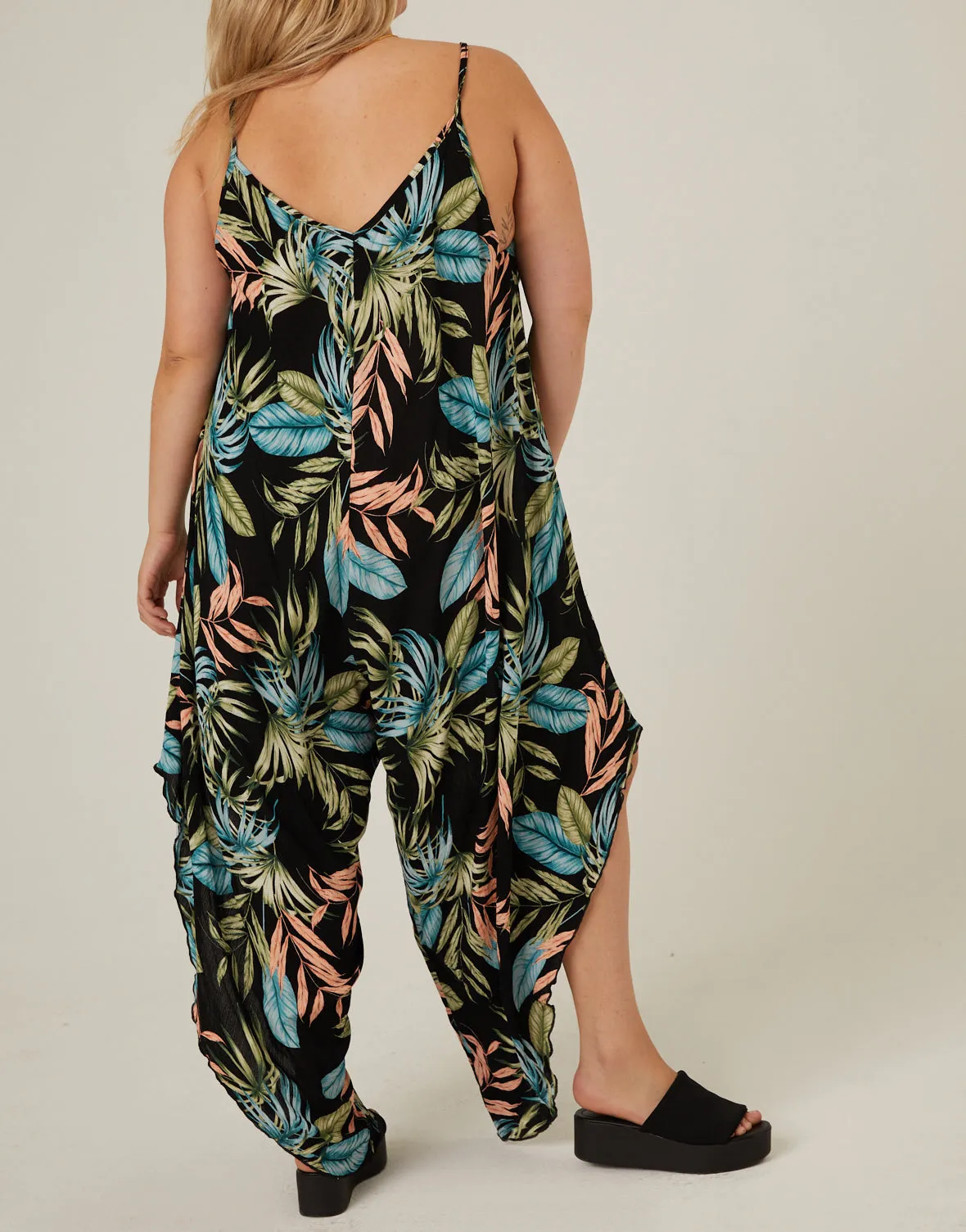 Plus Size Tropical Wide Leg Flowy Jumpsuit