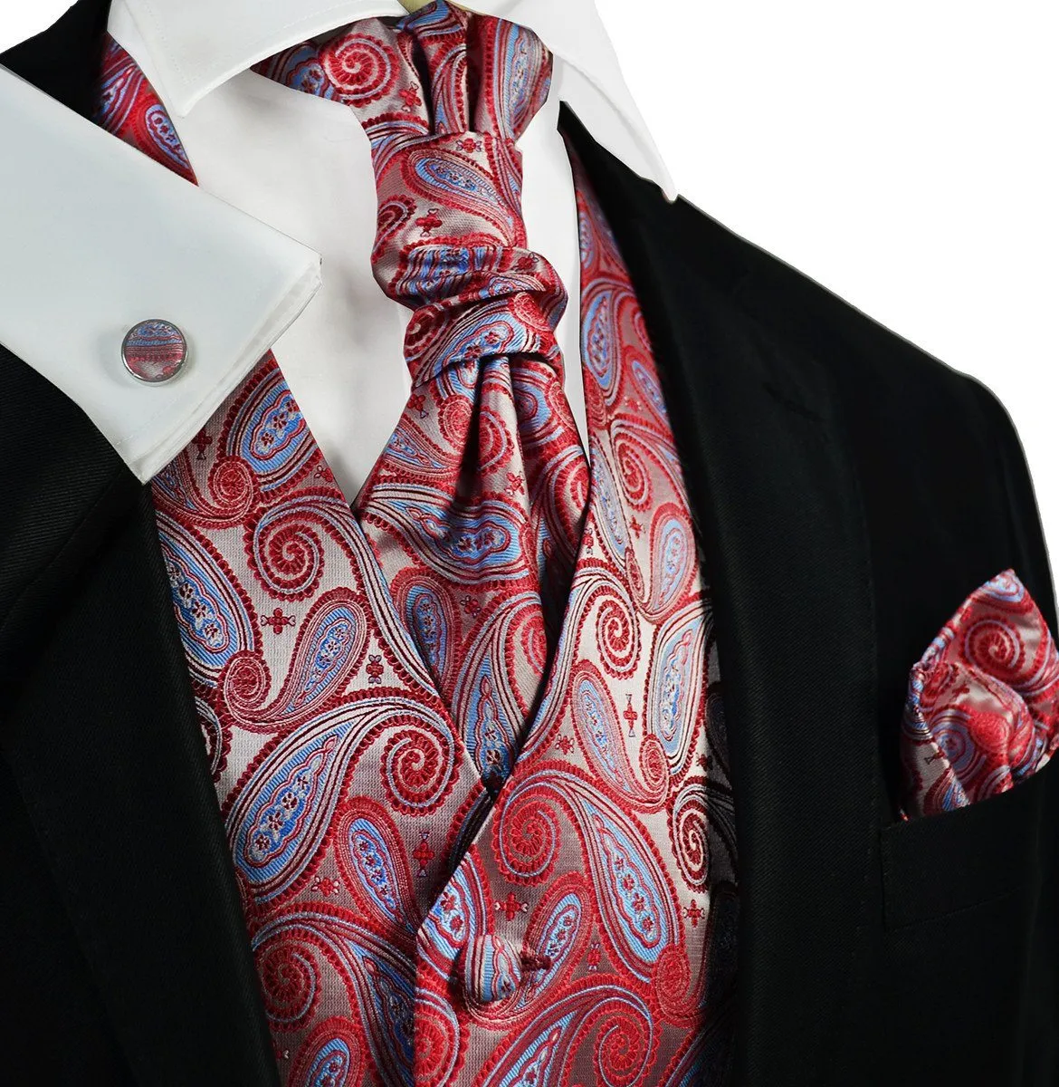 Poinsettia and Blue Paisley Tuxedo Vest Set