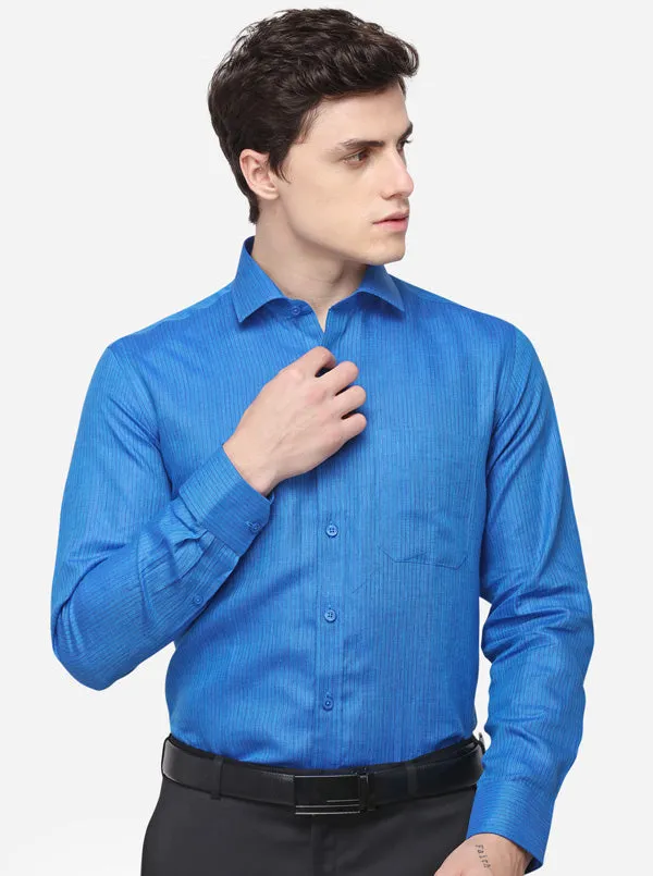 Prussian Blue Striped Regular Fit Formal Shirt | JadeBlue