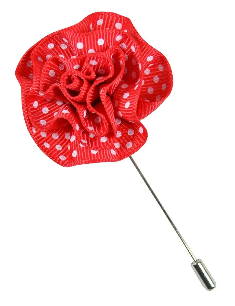 Red and White Polka Dot Lapel Flower