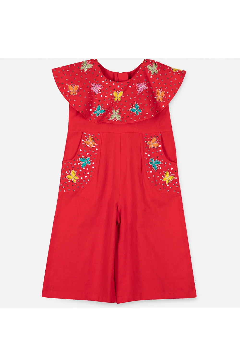 Red butterfly printed ponchu style jumpsuit