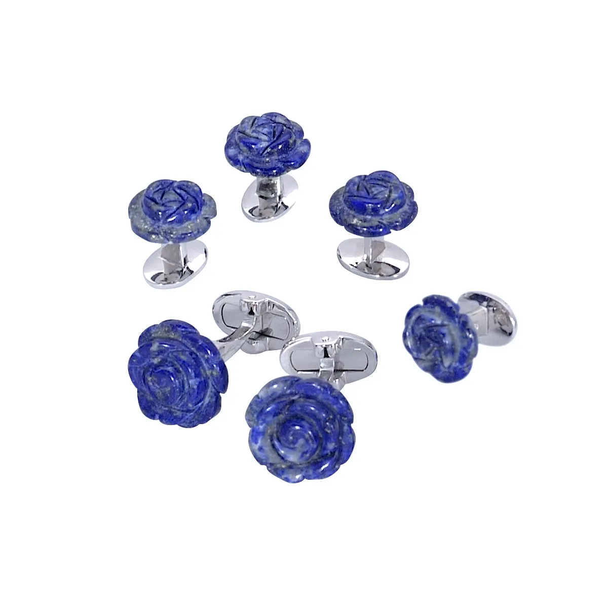 Rose Carved Sterling Cufflinks & Studs