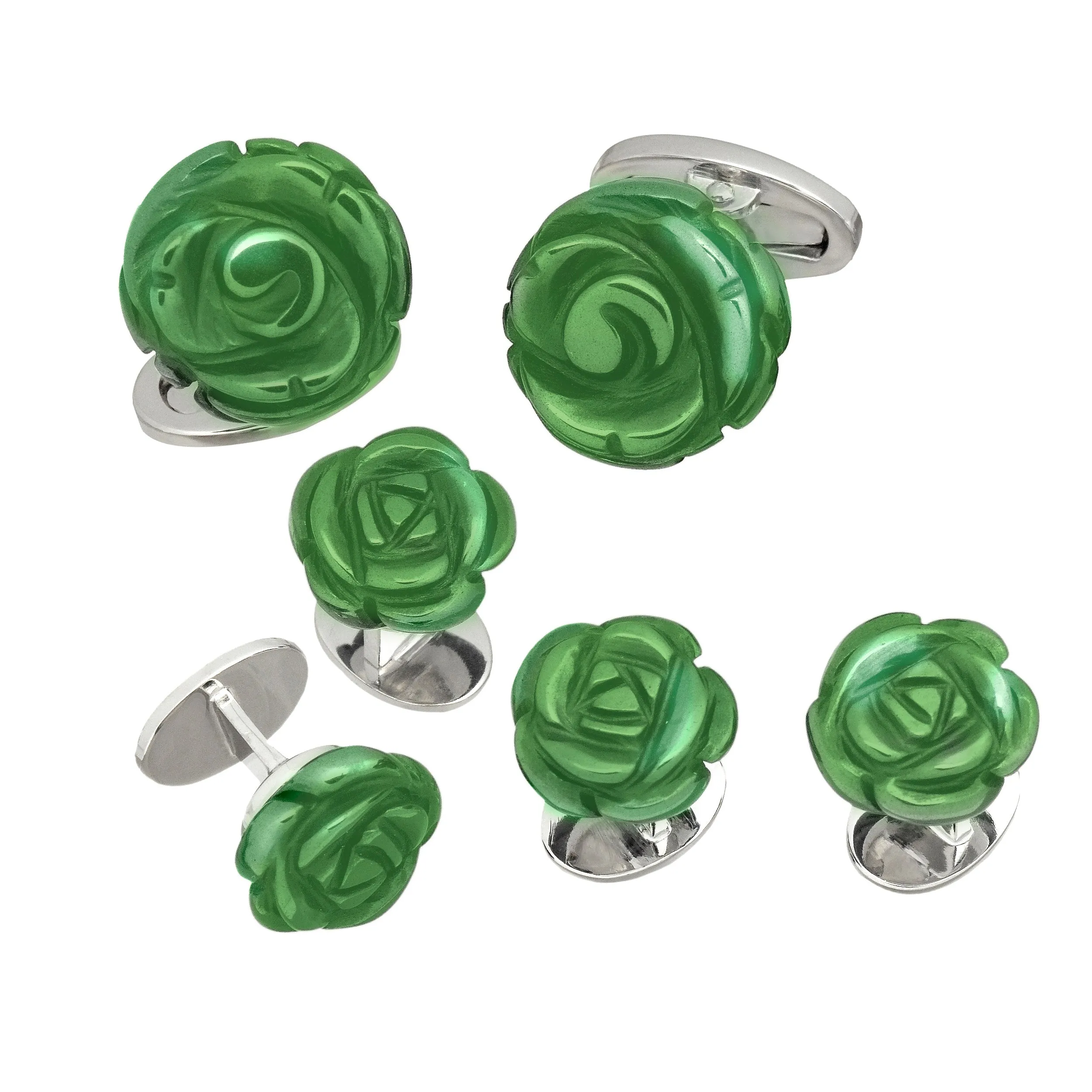 Rose Carved Sterling Cufflinks & Studs