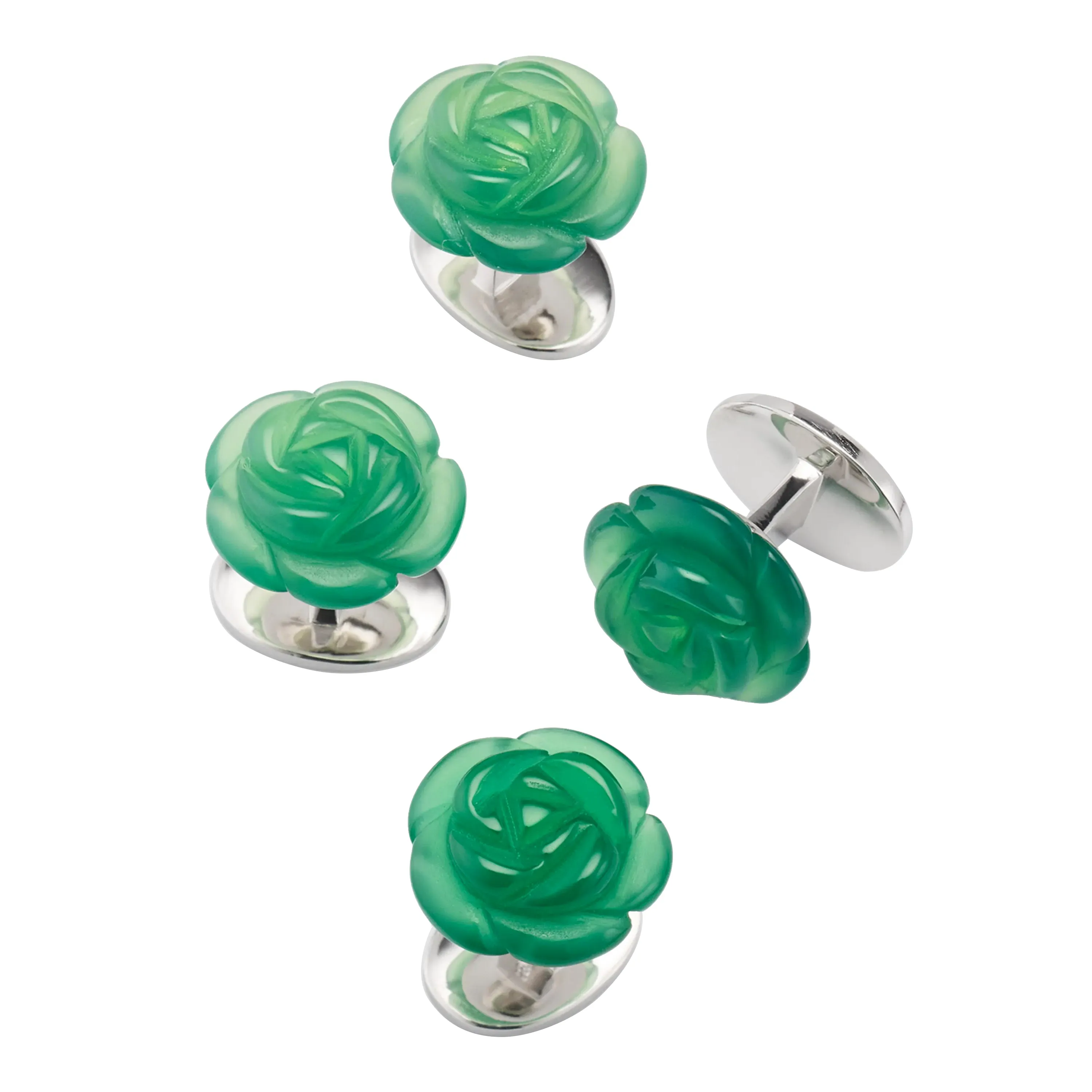 Rose Carved Sterling Cufflinks & Studs