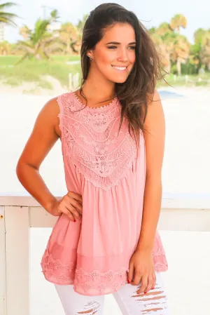 Rose Sleeveless Chiffon Crochet Top