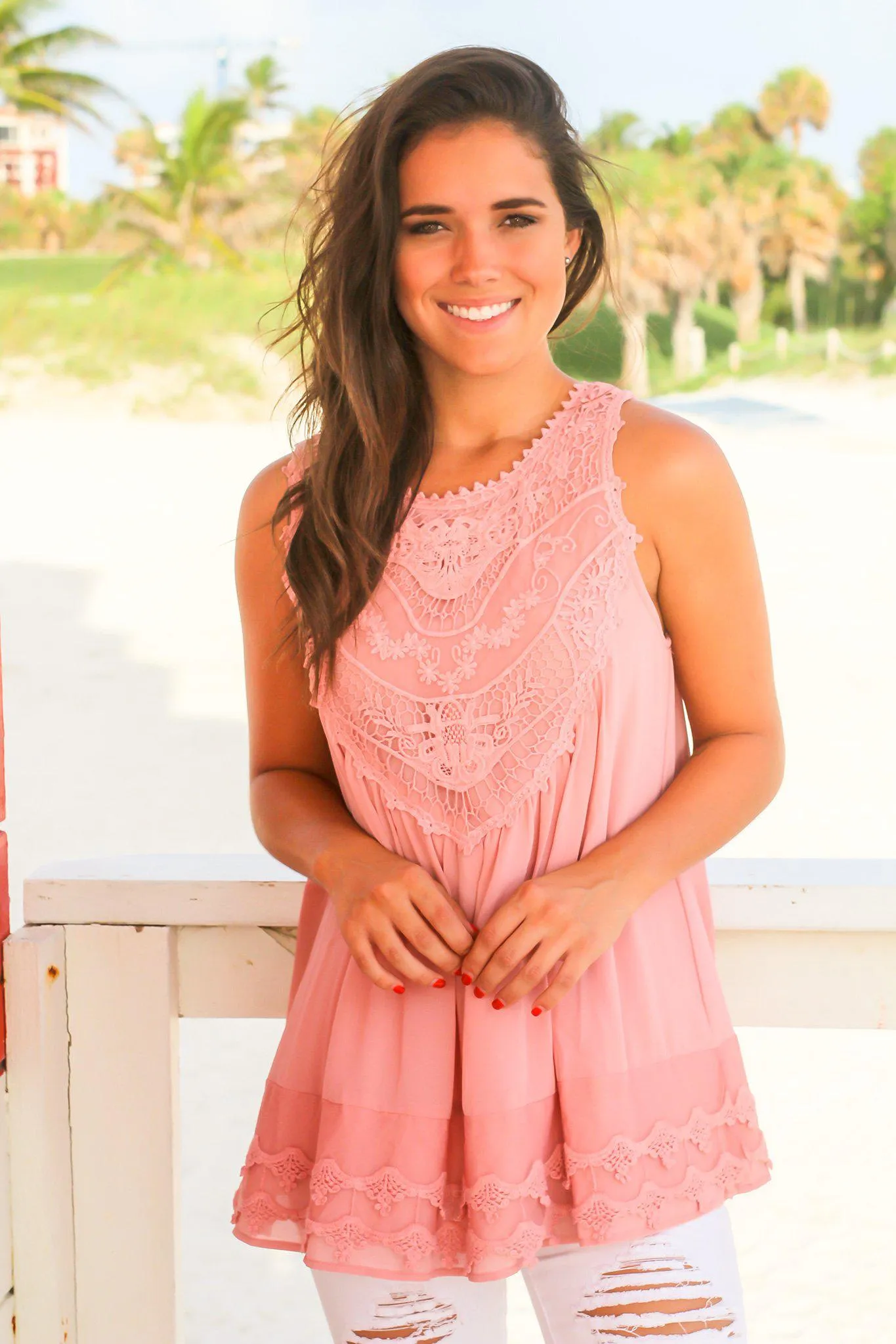 Rose Sleeveless Chiffon Crochet Top