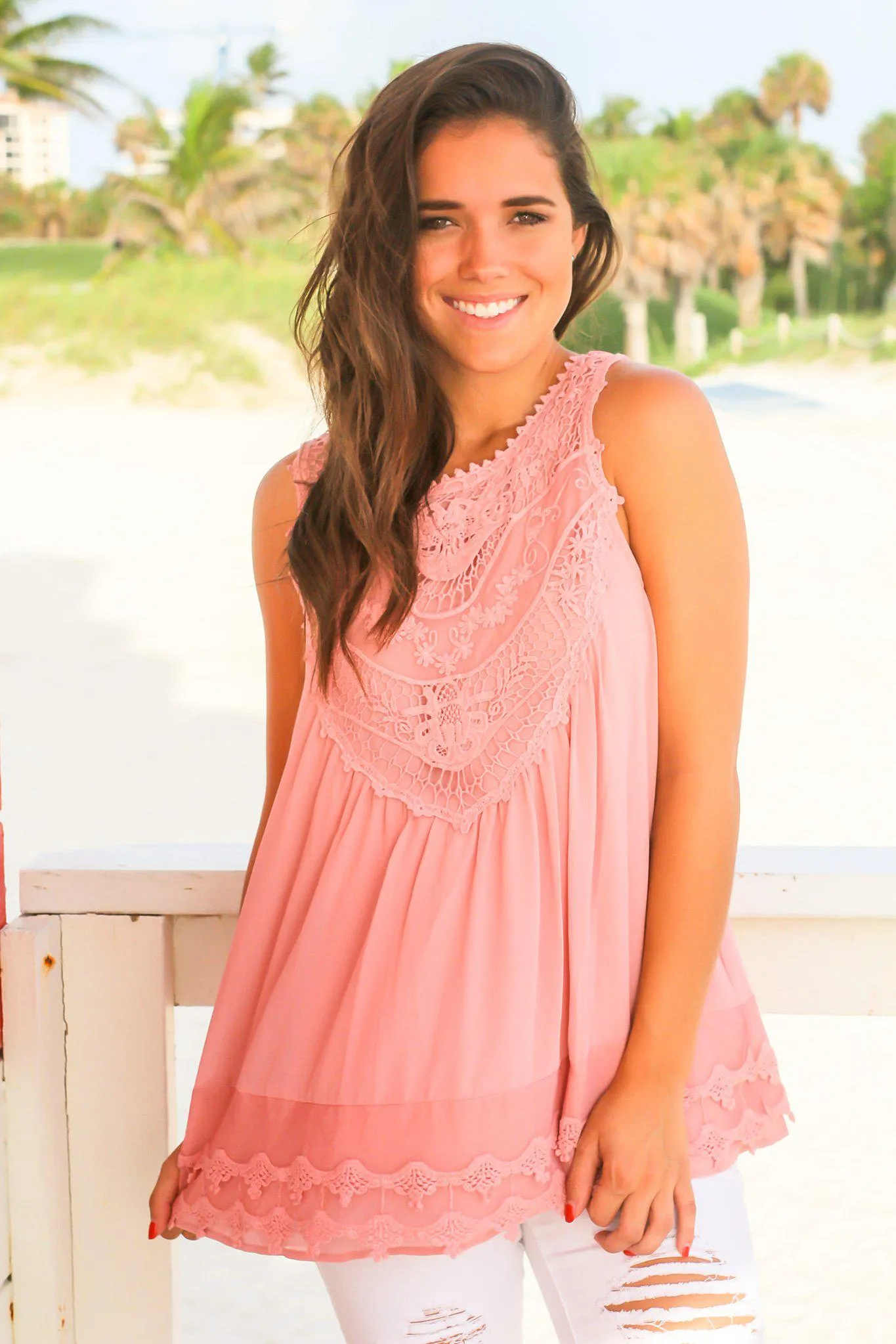 Rose Sleeveless Chiffon Crochet Top