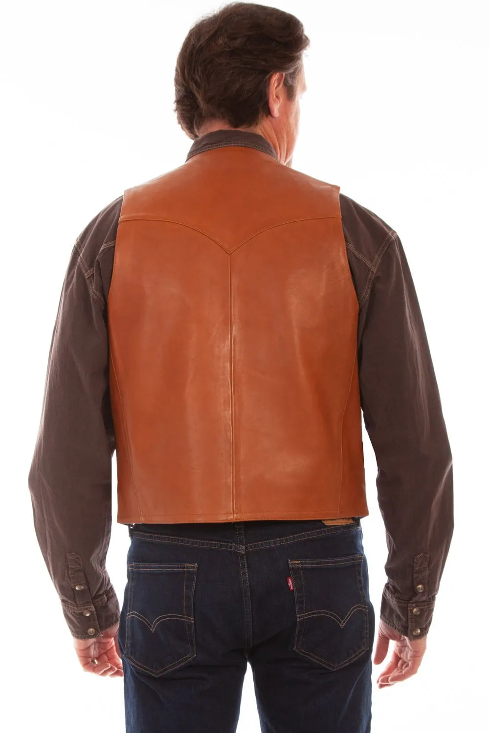 Scully Mens Classic Western Ranch Tan Leather Leather Vest