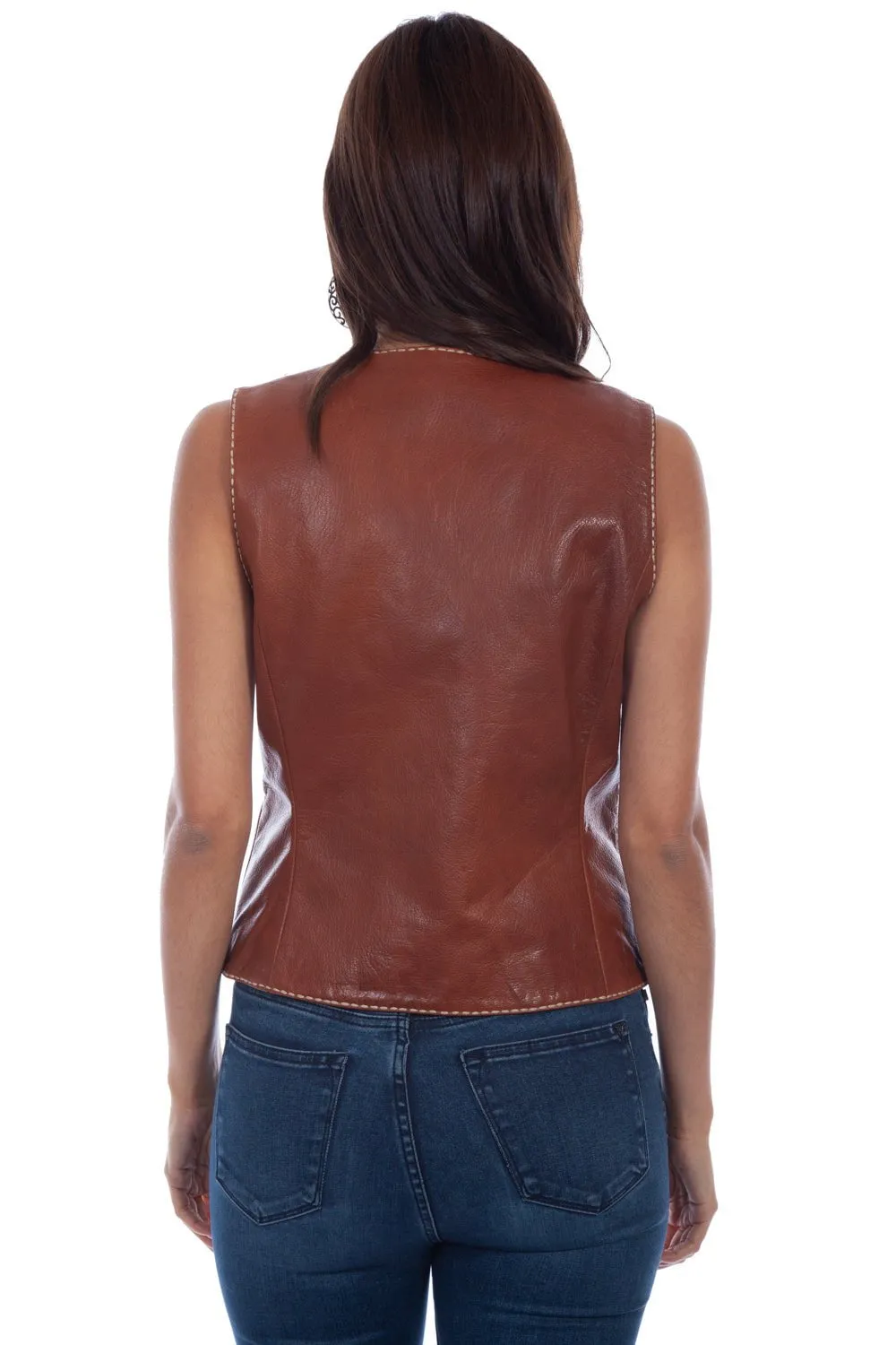 Scully Womens Traditional Pick Stitch Tan Leather Leather Vest