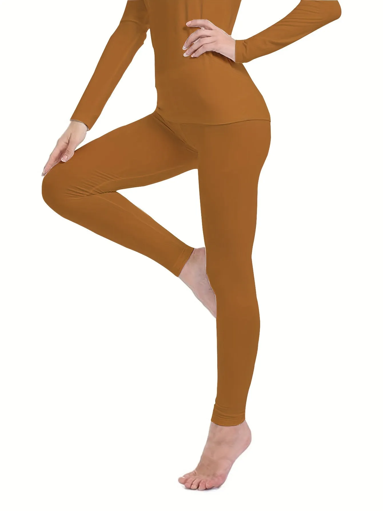 Seamless Thermal Underwear Set, Long Sleeve Crew Neck Tops & Pants, Women's Loungewear & Underwear