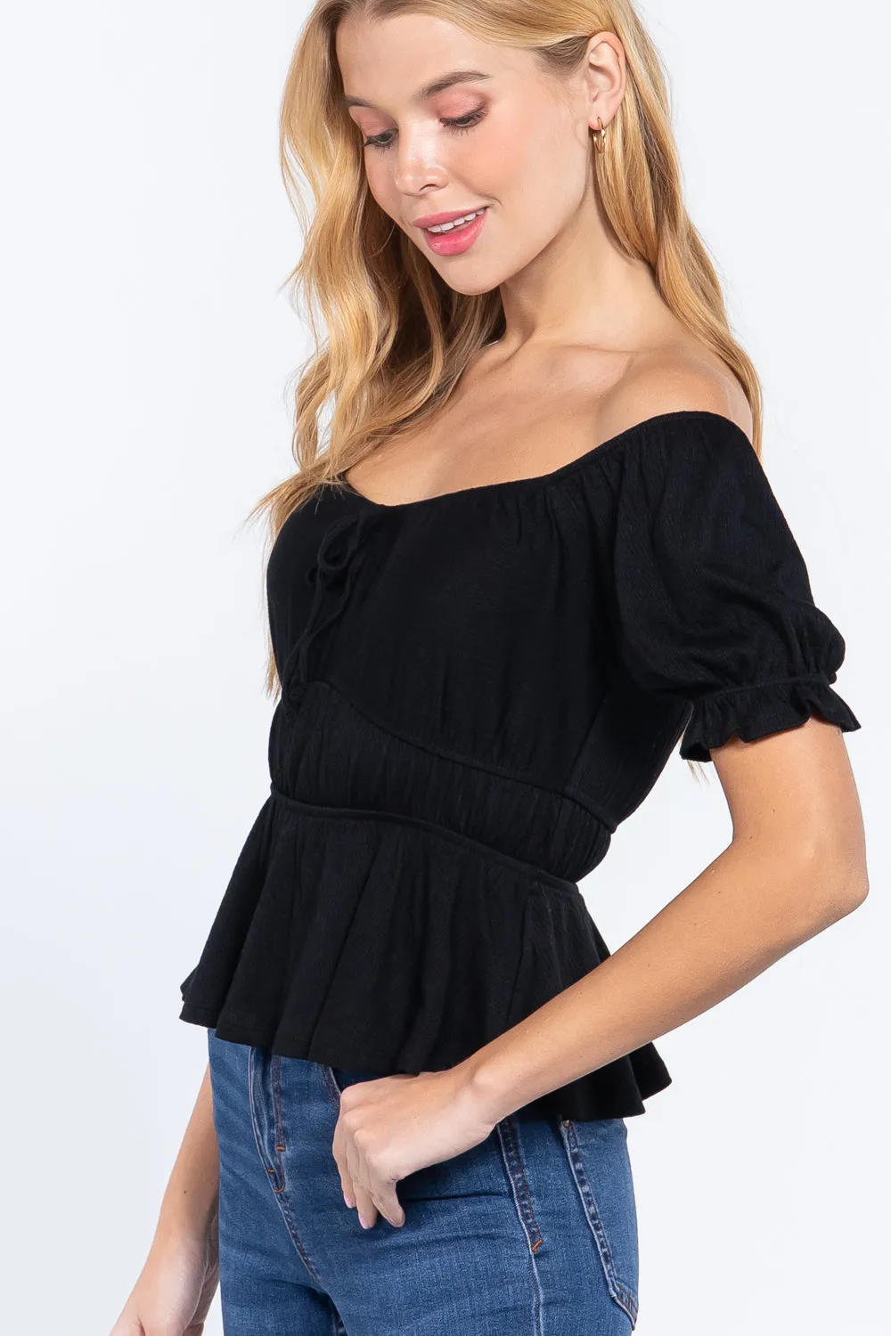 Short Off Shoulder Knit Gauze Top