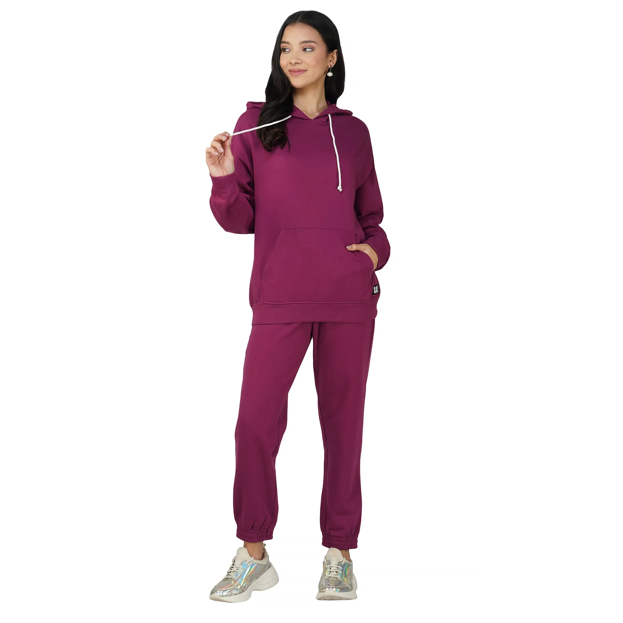 SLAY. Women's Magenta Drop Shoulder Hoodie & Joggers Co-ord Set