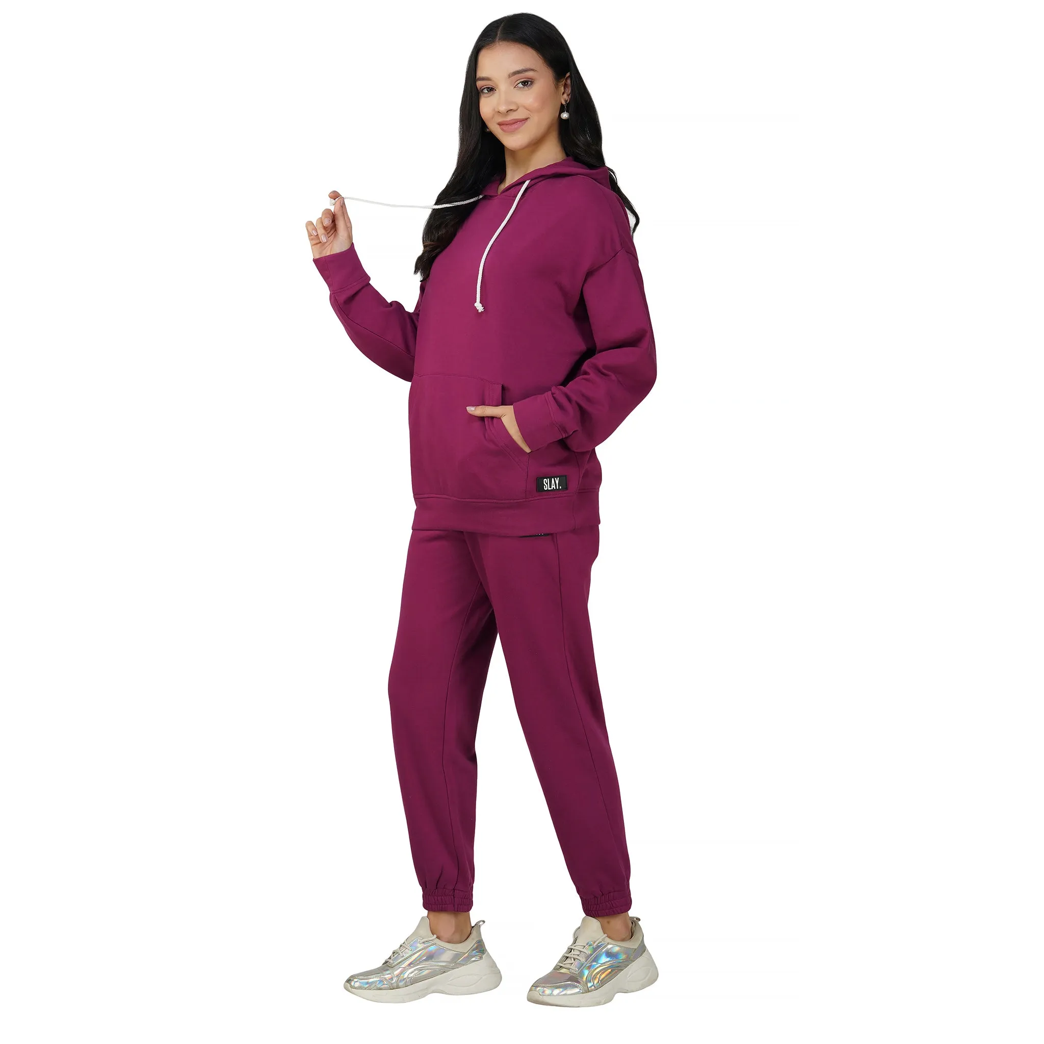 SLAY. Women's Magenta Drop Shoulder Hoodie & Joggers Co-ord Set