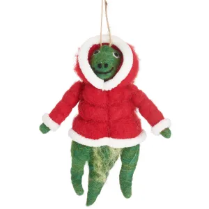 T-Rex in Puffer Santa Jacket Felt Decoration