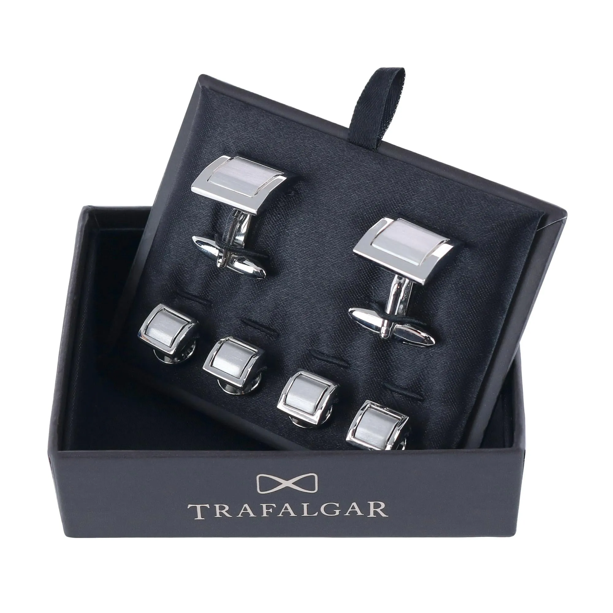 The Plaza Square Rhodium Over Brass Formal Set (Cufflinks & Tuxedo Studs)