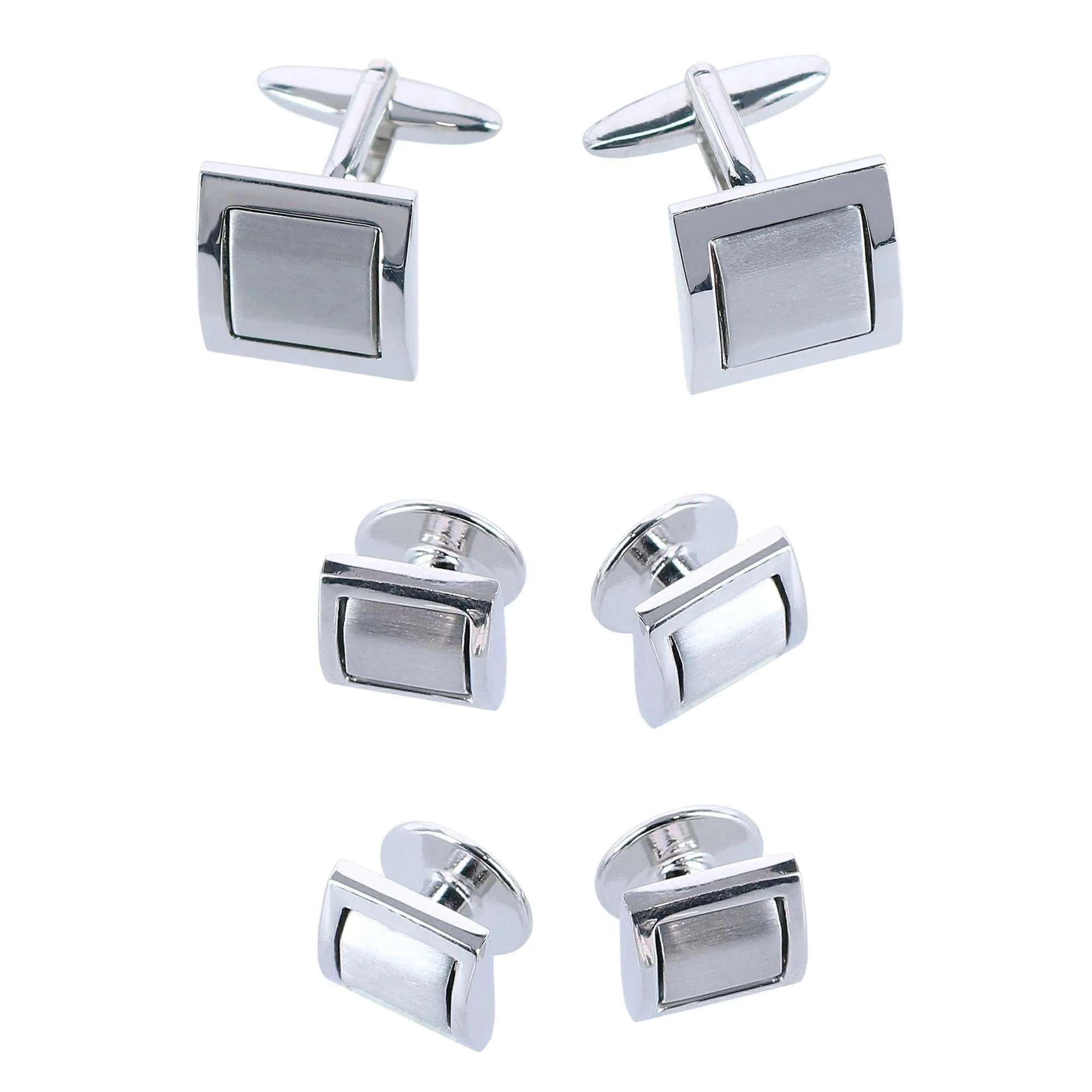 The Plaza Square Rhodium Over Brass Formal Set (Cufflinks & Tuxedo Studs)