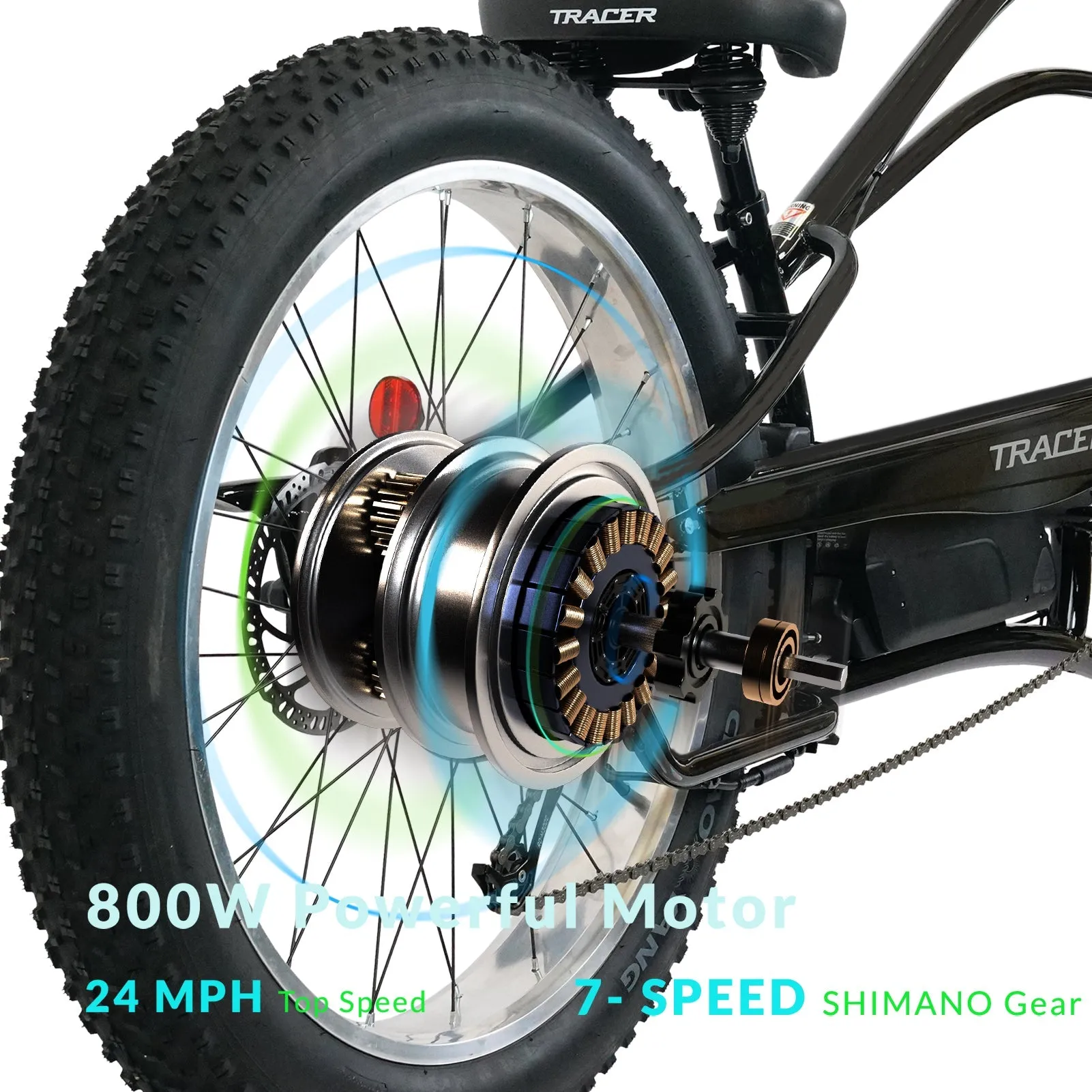 Tracer Tracker DS7 26" 48V/17.5Ah 800W 7 Speed Stretch E-Bike w/ Classic Dual Springer Fork