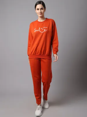 Vimal Jonney Fleece Printed Rust Tracksuit for Women