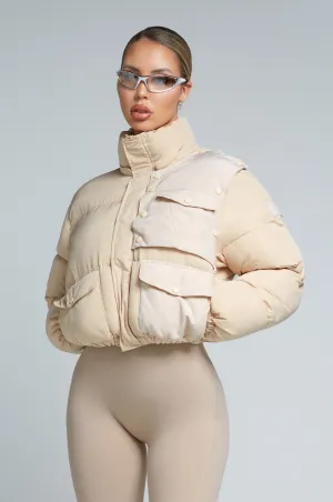 W23/24 KG Cropped Puffer Jacket - Latte