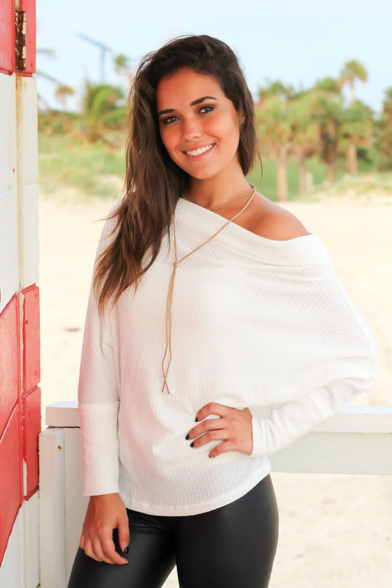 White Off Shoulder Knit Top