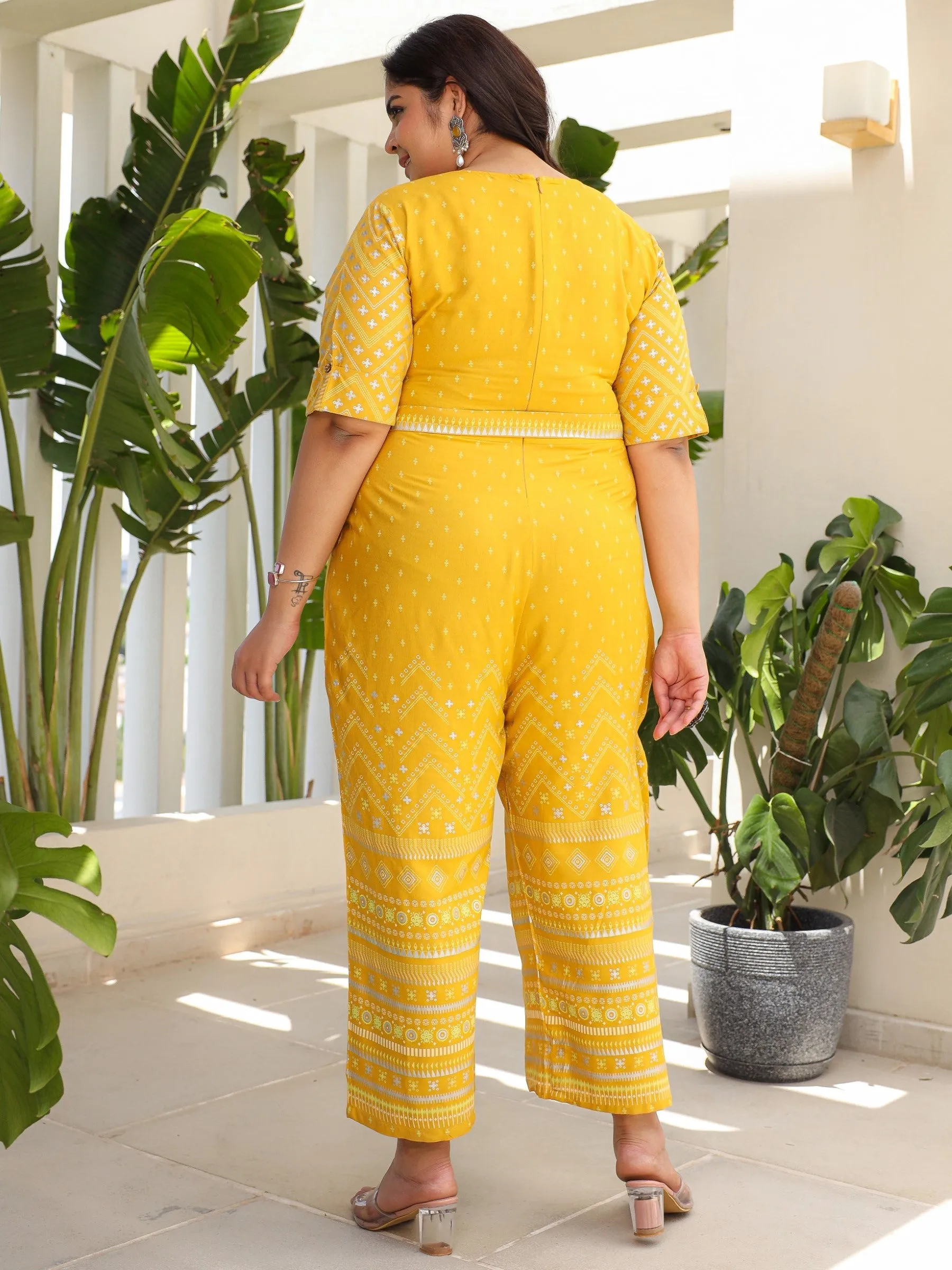 Women Mustard Liva Bandhani Jumpsuit