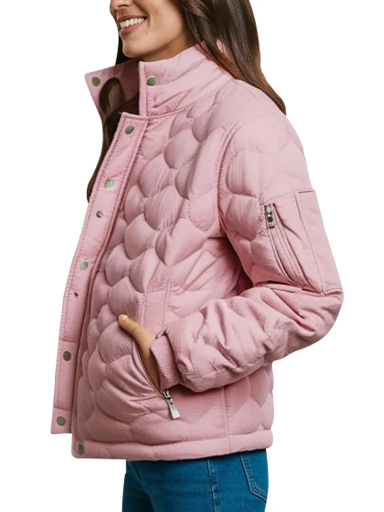 Women's Pink Quilted Puffer Jacket